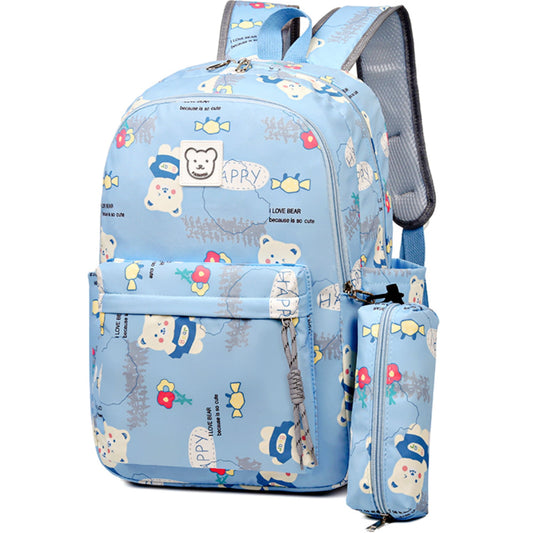 Kids School Backpack Cartoon Printed School Bag with Pencil Case for Girls, 17" Laptop Backpack Bookbags Travel Daypack for Students, Blue