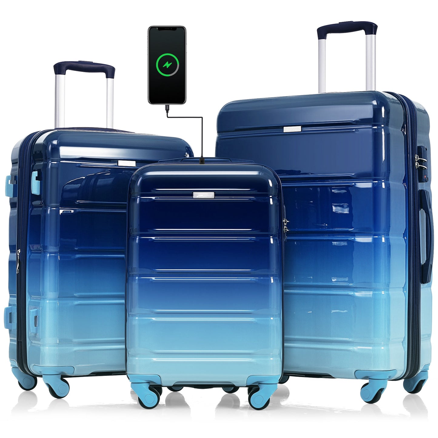 Luggage Sets 20" Carry-on Luggage with USB Port and Cup Holder, 24" and 28" Expandable Hardshell Luggage Sets with Spinner Wheels TSA Lock, Purple