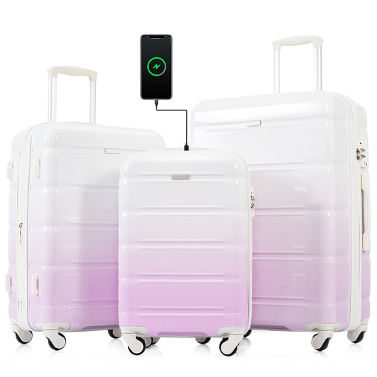 Luggage Sets 20" Carry-on Luggage with USB Port and Cup Holder, 24" and 28" Expandable Hardshell Luggage Sets with Spinner Wheels TSA Lock, Purple