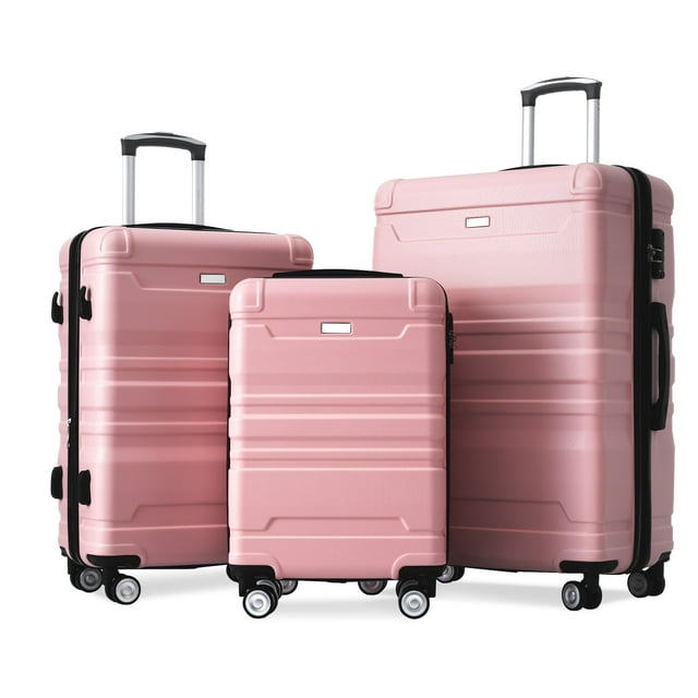 Luggage Sets 3 Piece New Model Expandable ABS Hardshell Luggage Suitcase sets with Spinner Wheels TSA Lock 20''24''28'', Pink