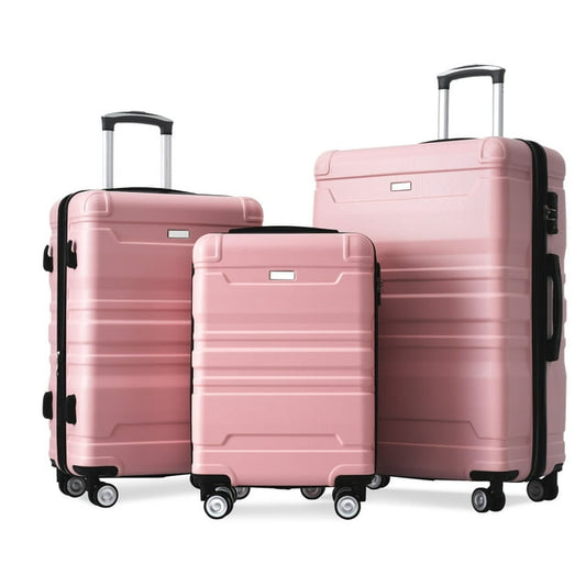 Luggage Sets 3 Piece New Model Expandable ABS Hardshell Luggage Suitcase sets with Spinner Wheels TSA Lock 20''24''28'', Pink