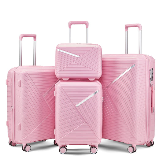 Luggage Sets 3 Pieces Expandable Suitcase Set PP Hardshell Travel Luggage with TSA Lock Spinner Wheels, Pink