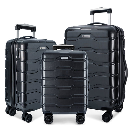 Luggage Sets Clearance 3 Piece Hardshell Traveling Luggage Lightweight Durable Suitcase Sets with Spinner Wheels and TSA Lock, 20/24/28, Black
