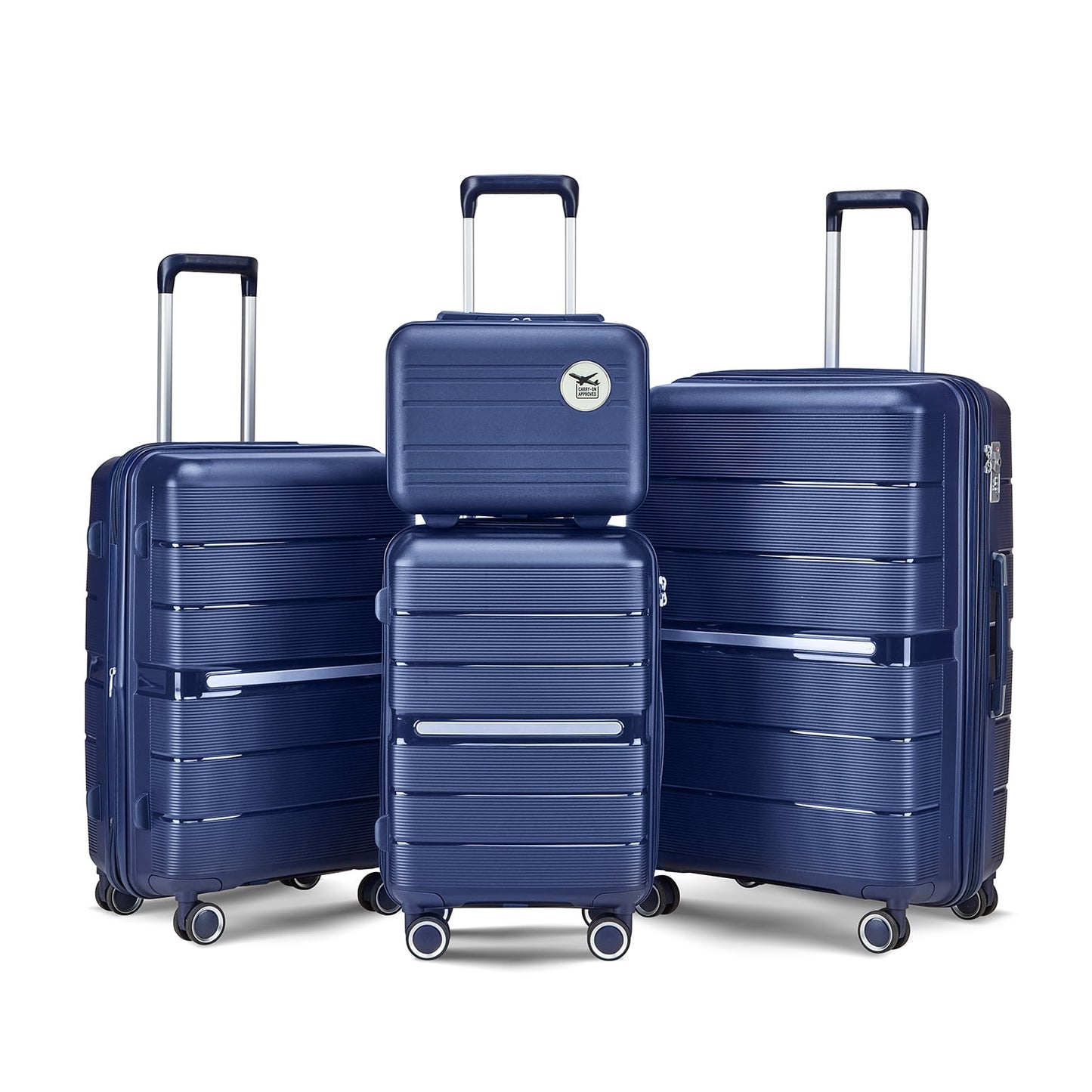 Luggage Sets 4 Pcs PP Hardshell Lightweight Suitcase Set Expandable Luggage Sets with TSA Lock Spinner Wheels, Black