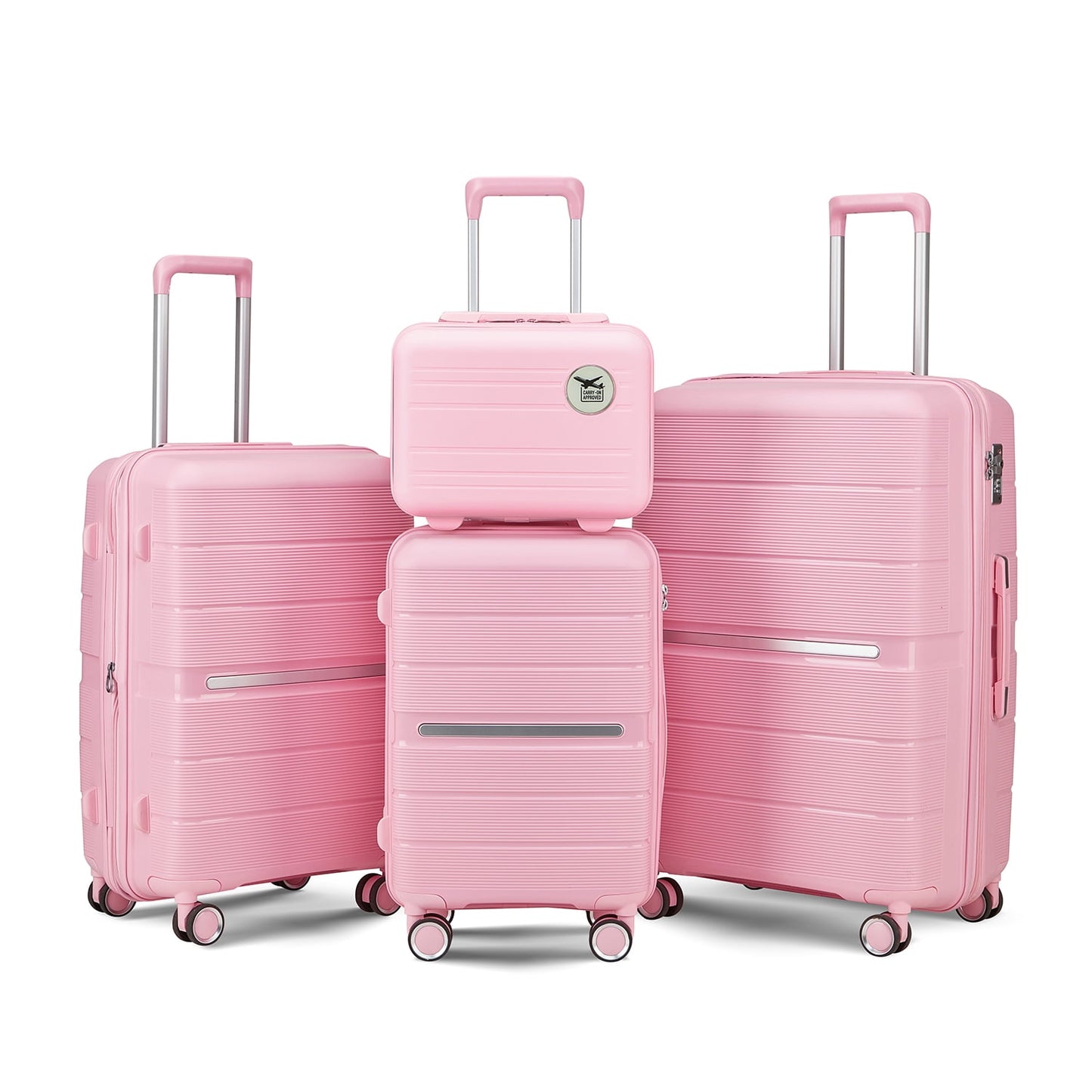 Luggage Sets 4 Pcs PP Hardshell Lightweight Suitcase Set Expandable Luggage Sets with TSA Lock Spinner Wheels, Black