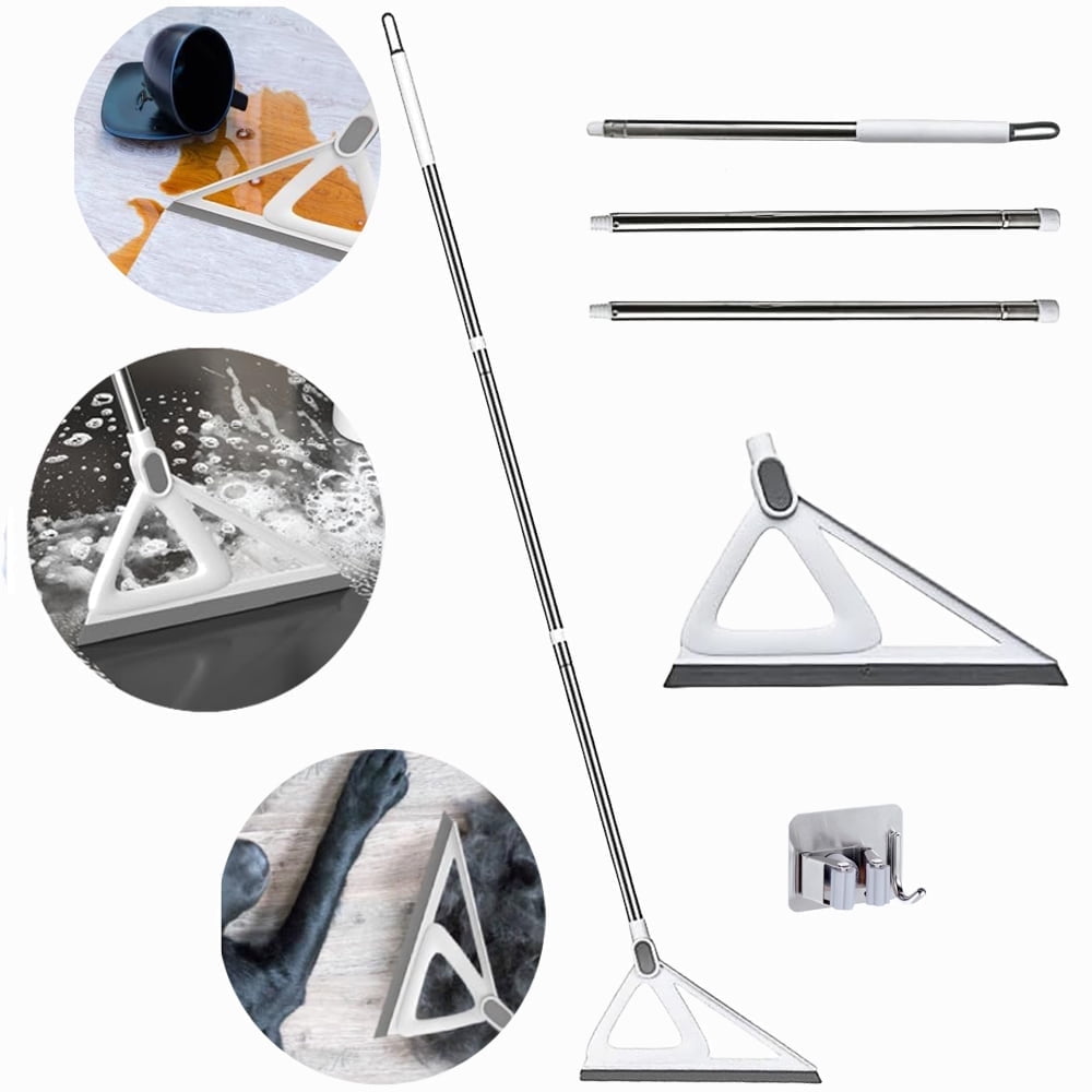 Multifunction Magic Broom, Rubber Squeegee Broom with 55" Long Handle ,Silicone Broom for Sweeping Pet Hair, Water Spill, Dust, Windows