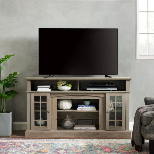 Modern Farmhouse TV Stand for TVs up to 65", Media Console Table with Storage Cabinet, Gray Wash