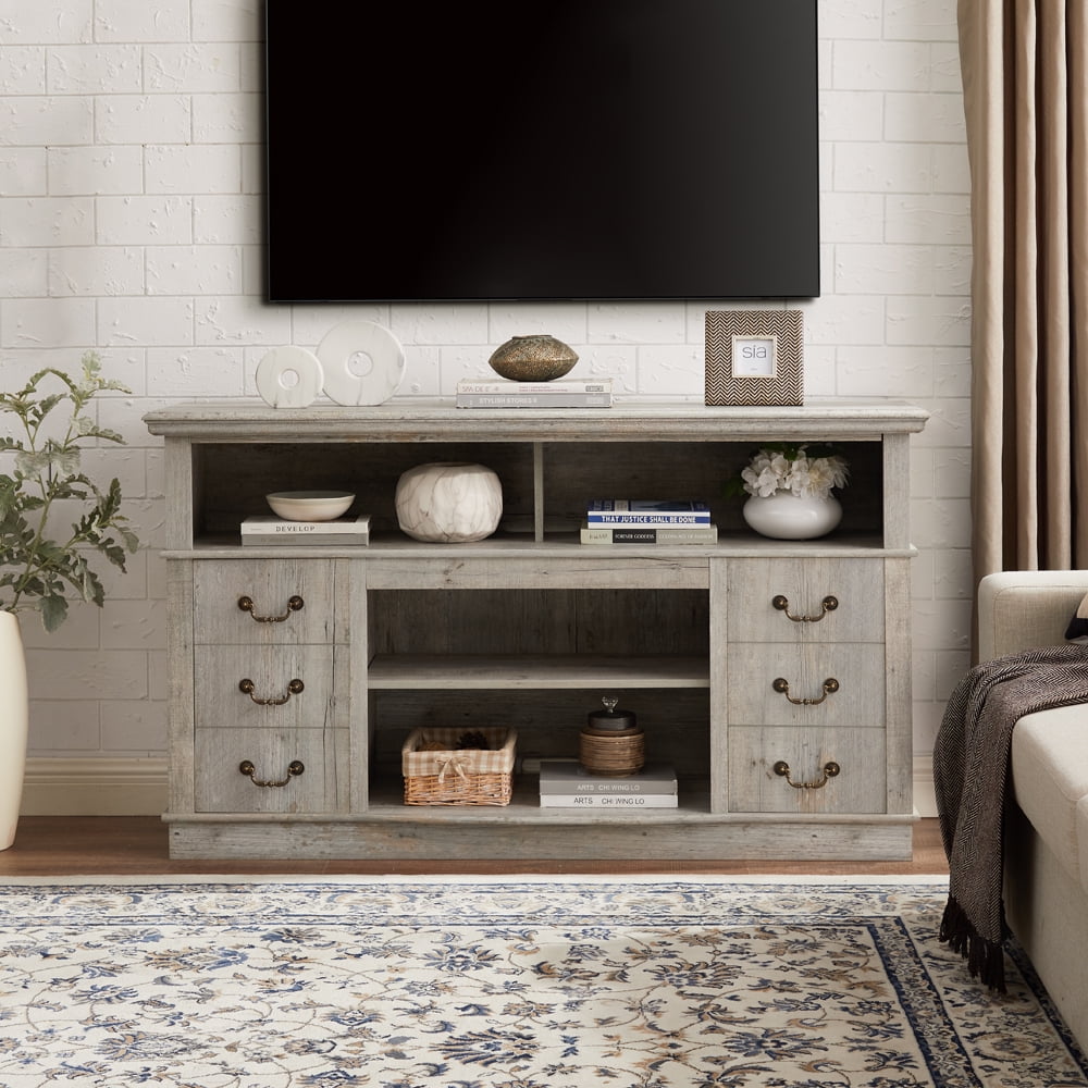 Modern TV Stand with Drawers, TV Cabinet for TV Up to 65" with Open and Closed Storage Space, Light Gray