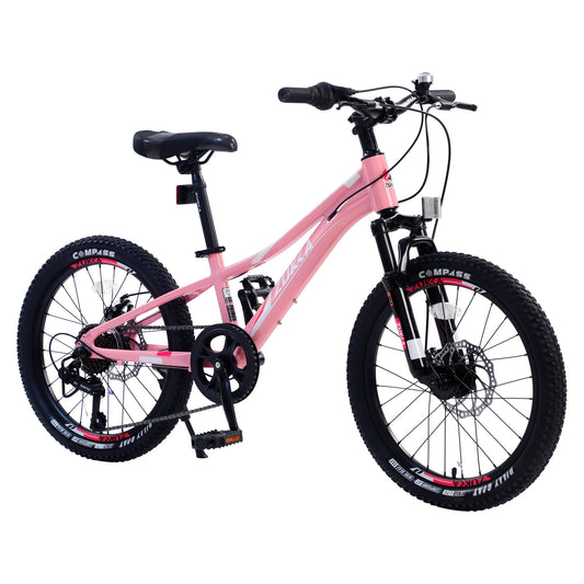 Mountain Bike 20" for Girls, Carbon Steel Frame 7-Speeds Shimano Kids Mountain Bike Youth Bicycle for 5- 12 YO, Pink