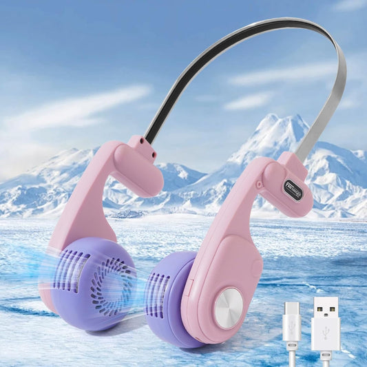 Raistyw Portable Neck Fans, Wearable Personal Fan with 5 Speeds, 360° Cooling ,Rechargeable, Suitable for Travel, Sports, Pink