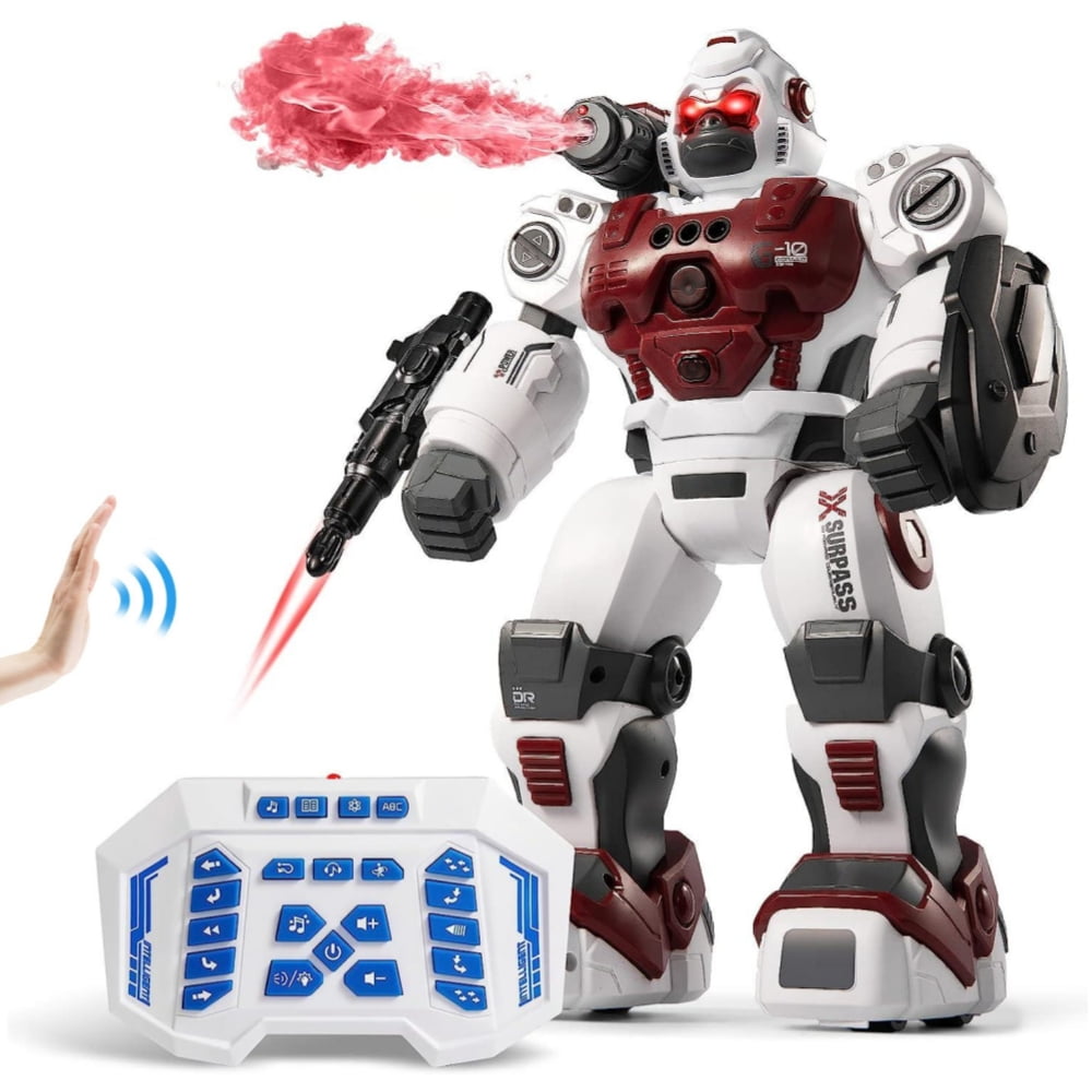 RC Robot Toy for Kids, Gesture Sensing Remote Control Robot Toys, Large Smart Programmable Robot with Spray Flame for Boys Girls Gift Age 3+