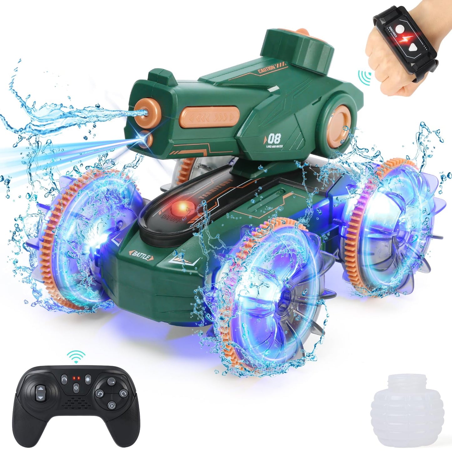 RC Stunt Shoots Car, Remote Control Tank Shooting Water Bullet Ball Toy Tank Gesture RC Car, 360°Rotating for 6-15 Years Old Boys Girls, Green