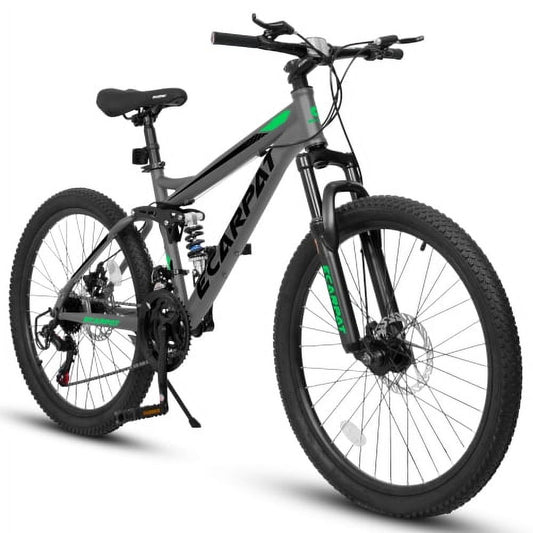 Raistyw 26 inch Mountain Bike for Mens, 21-Speed Full Suspension Trail Bike ,Disc Brakes, Green