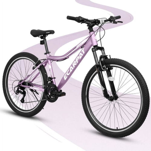 Raistyw 24 inch Mountain Bike, 21-Speed Mountain Bike for Women with V-Brake, Front Suspension, Carbon Steel Frame Adult Bicycles, Purple