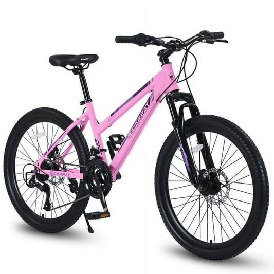 Raistyw 24 inch Mountain Bike for Women, Shimano 21 Speeds Bicycles with Dual Disc Brakes and 100mm Front Suspension ,Pink