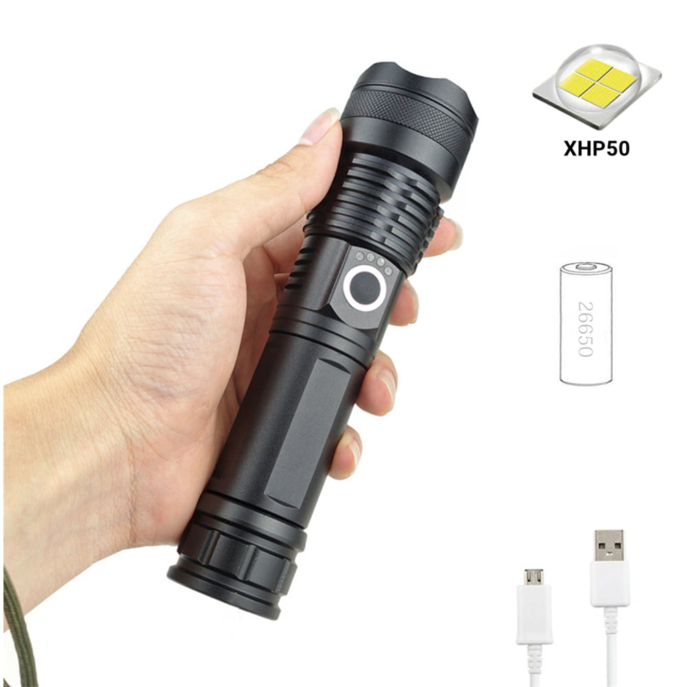 Rechargeable Flashlights, 90000 Lumens Powerful Super Bright Waterproof Flashlight, XHP50 Tactical LED Flash Light with 3*AAA Battery for Hiking Hunting Camping Outdoor Sport