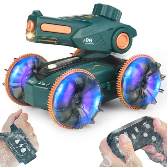 Remote Control Car Amphibious Gesture RC Cars for Kids, Waterproof 4WD RC Stunt Car with Lights, Water Shooting RC Tank Toys Gift for Boys Girls, Green
