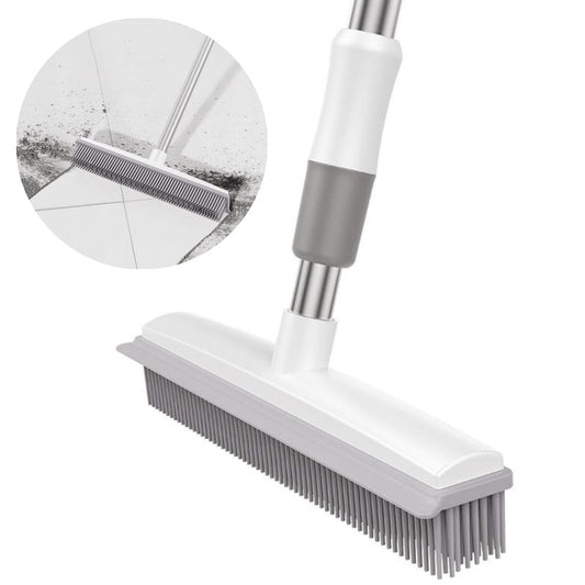 Raistyw Rubber Push Handle Broom with Built in Squeegee, for Hardwood Floor, Carpet Rake Pet Hair Remover Broom, Gray