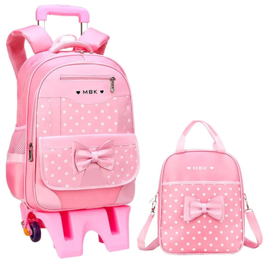 Raistyw Rolling School Bags for Girls, Wheeled Trolley School Backpack Set with Crossbody Bag ,Pink