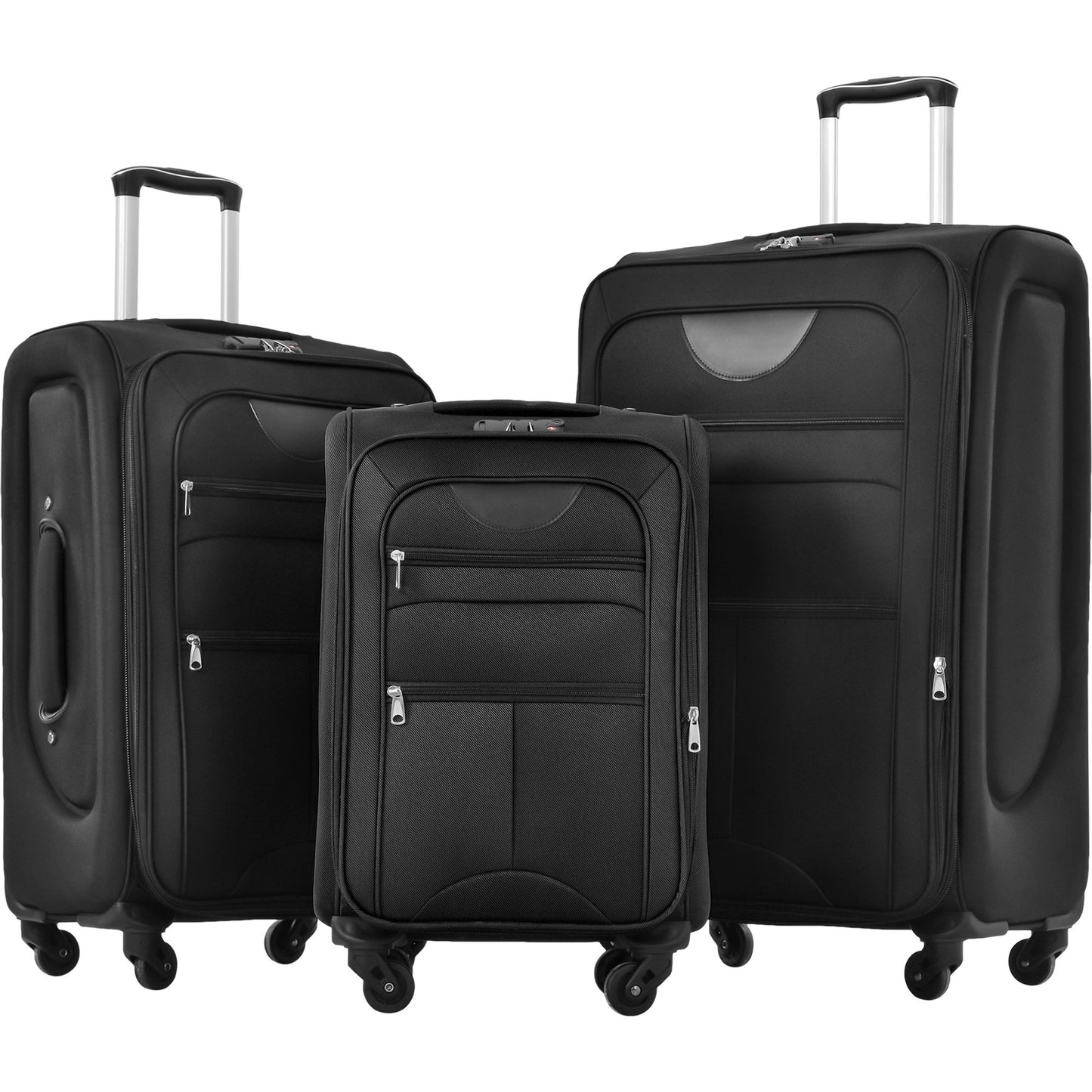 Softside Luggage Expandable 3 Piece Set Suitcase Upright Spinner Softshell Lightweight Luggage Travel Set, Black
