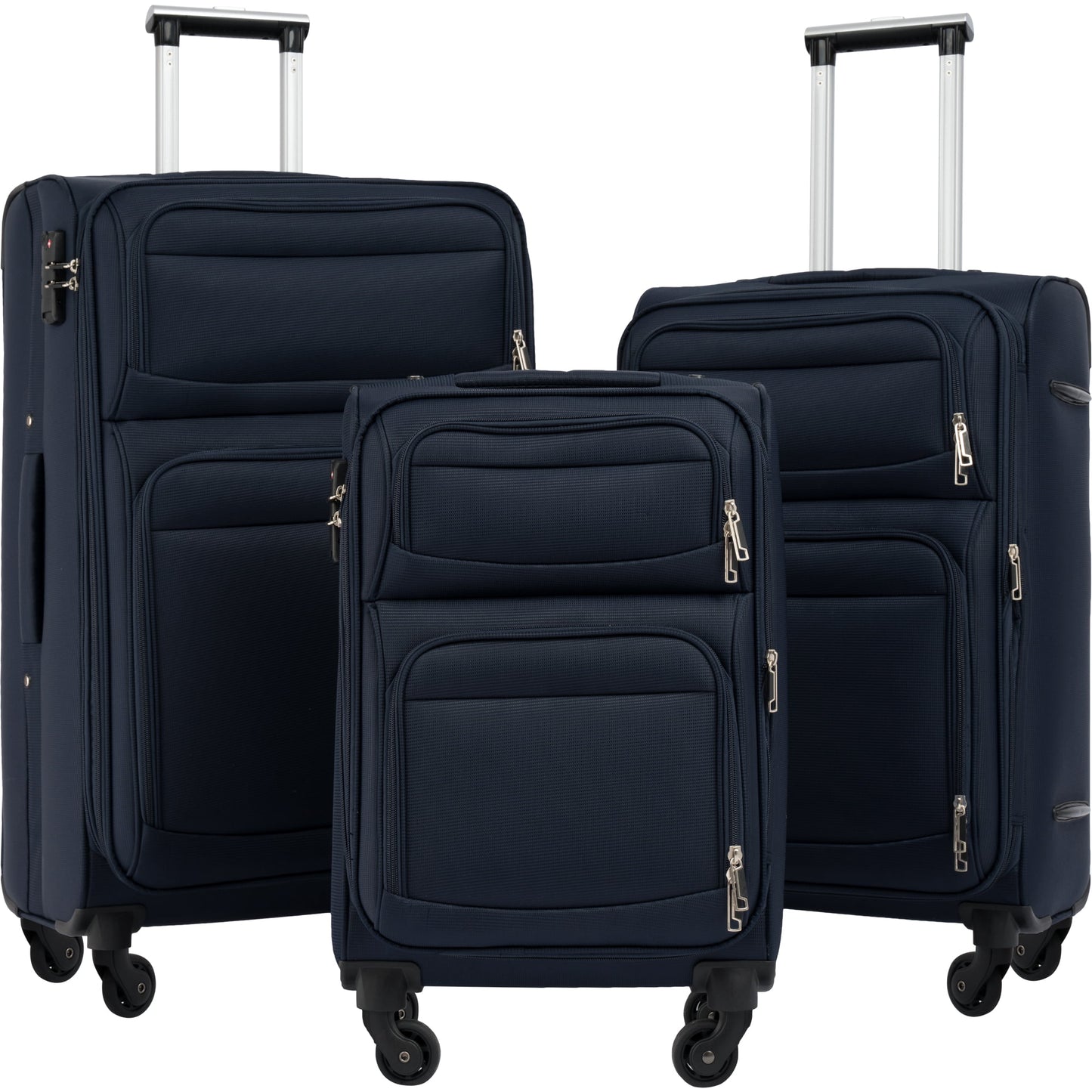 Softside Luggage Expandable 3 Piece Set Suitcase Upright Spinner Softshell Lightweight Luggage Travel Set, Black