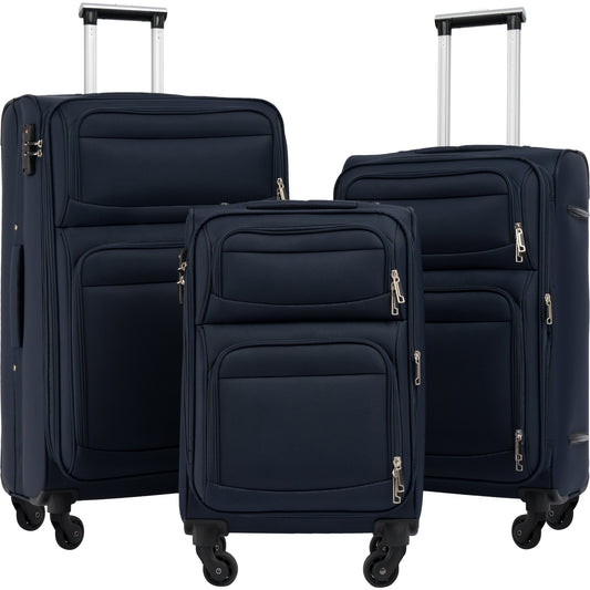 Softside Luggage Expandable 3 Piece Set Suitcase Upright Spinner Softshell Lightweight Luggage Travel Set, Black