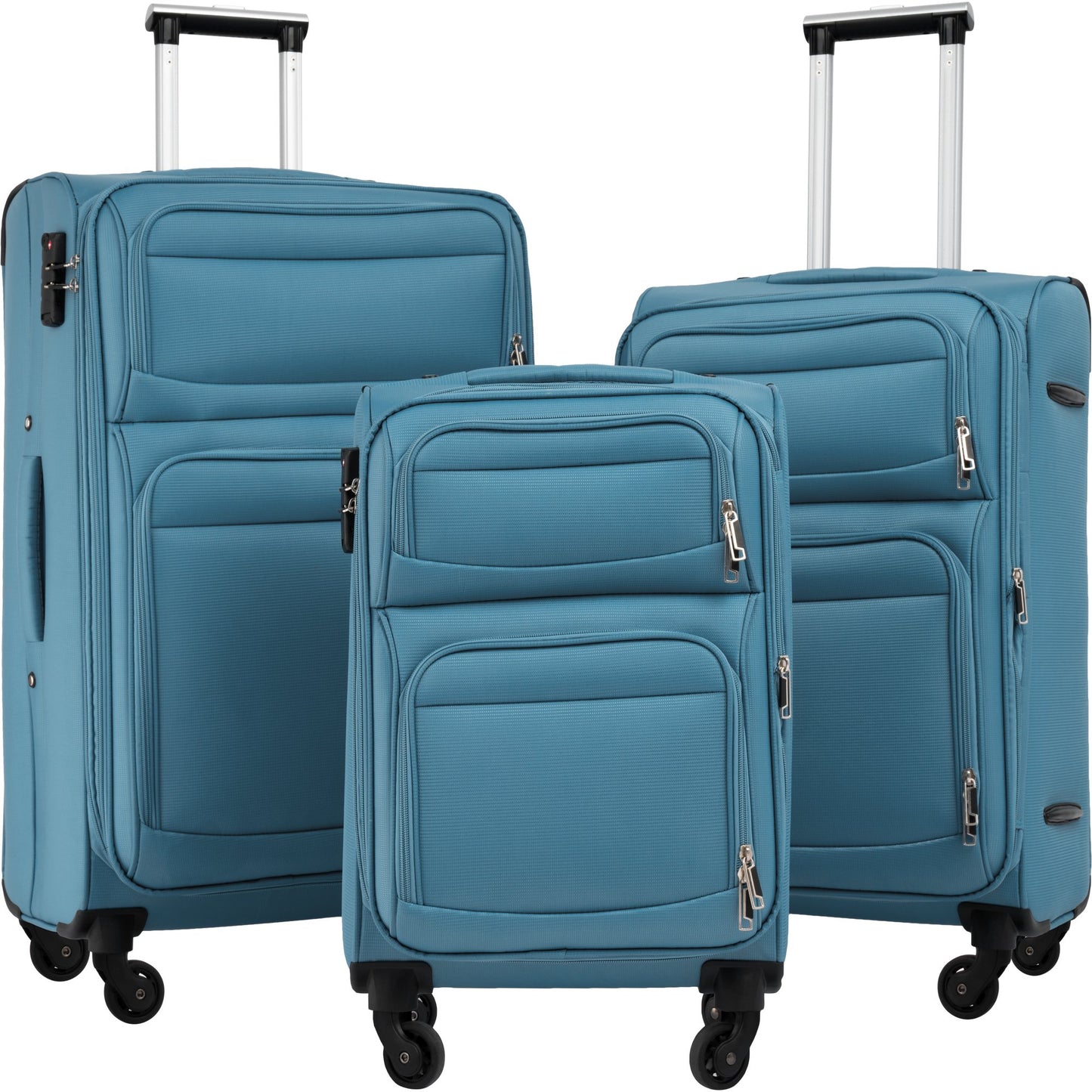 Softside Luggage Expandable 3 Piece Set Suitcase Upright Spinner Softshell Lightweight Luggage Travel Set, Lake Blue