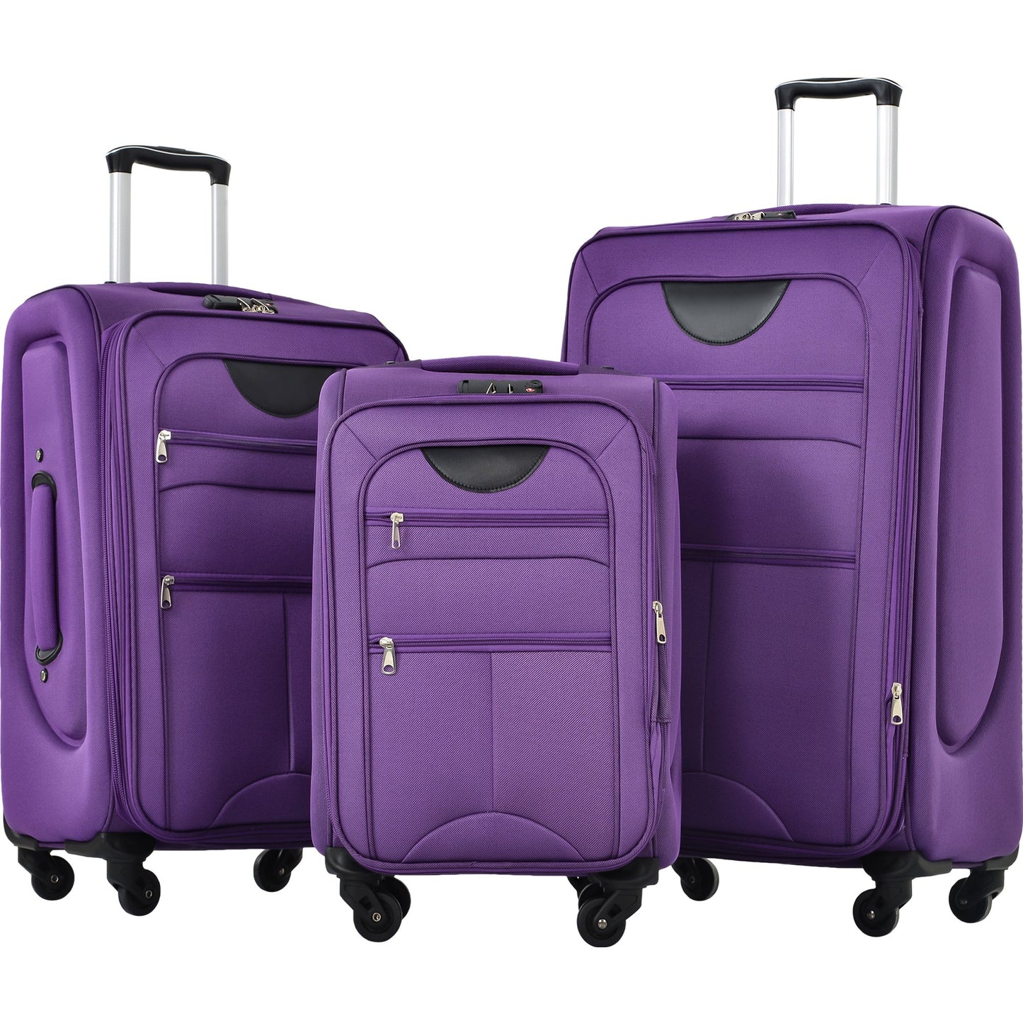 Softside Luggage Expandable 3 Piece Set Suitcase Upright Spinner Softshell Lightweight Luggage Travel Set, Purple