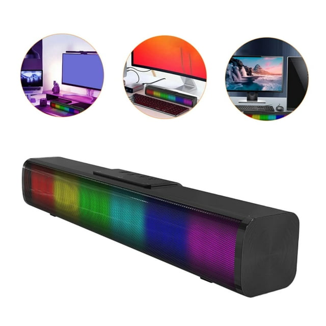Sound Bars for TV, Wireless Bluetooth Speaker with RGB Lights, Mini Surround Soundbar Built-in Subwoofer for TV PC Phones Tablets
