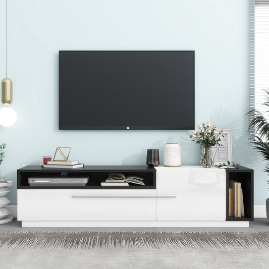 TV Stand for TVs up to 70", Chic Style Entertainment Center with Large Drawer Storage, UV High-Gloss Media Console TV Cabinet, White
