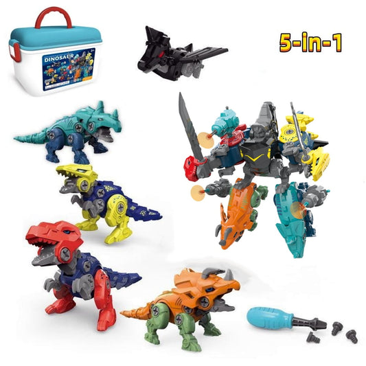 Take Apart Dinosaur Toys ,5 in 1 Dinosaur Transforming Robot Toys Set Building Engineering Kits Birthday Gifts for Boys,Girls