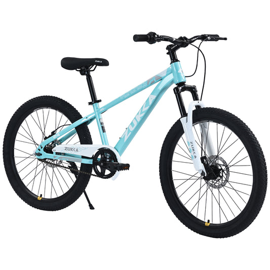 Tyethy 24" Mountain Bike for Girls, Steel Frame Kids MTB Children Bicycle for Boys Age 9-12, Cyan
