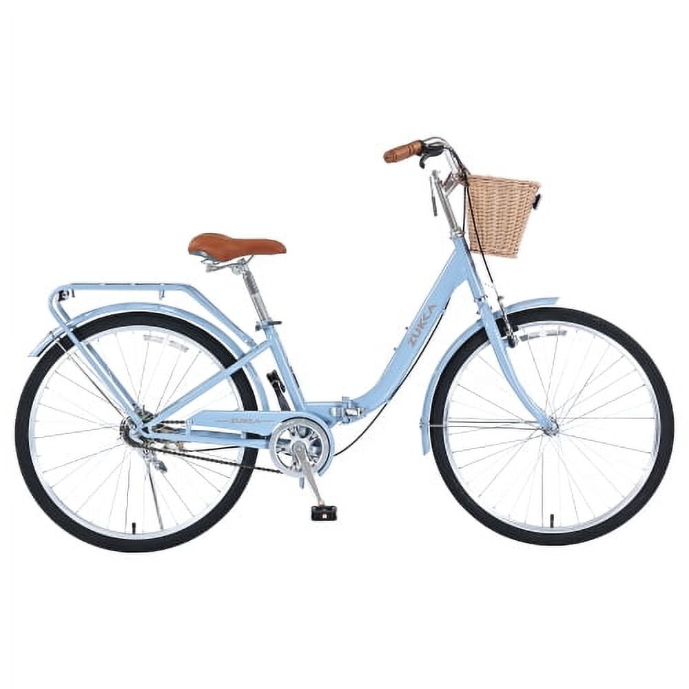 Tyethy Beach Cruiser Bike 26" Commuter Bicycle for Adults Womens, 7-Speed Steel Frame Comfortable City Bikes with Rear Rack and Basket, Multi-colors