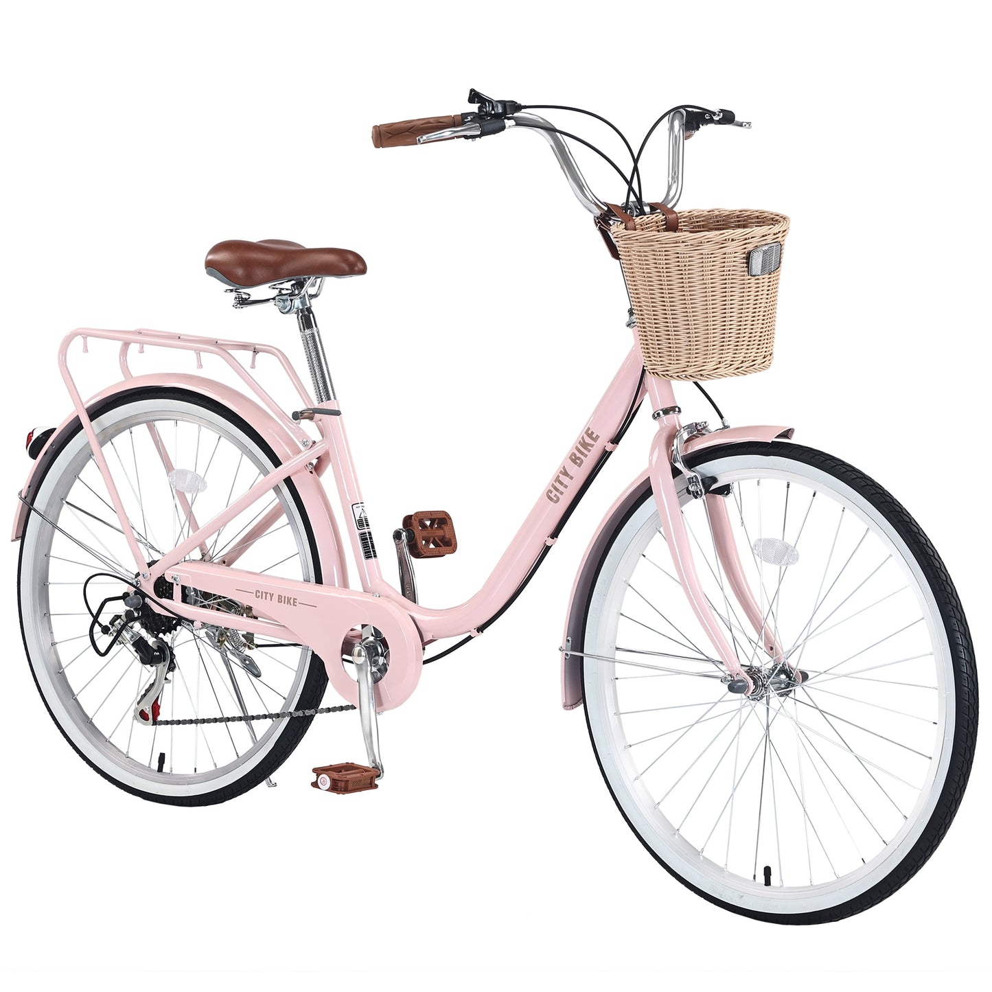 Tyethy Beach Cruiser Bike 26" Commuter Bicycle for Adults Womens, 7-Speed Steel Frame Comfortable City Bikes with Rear Rack and Basket, Multi-colors