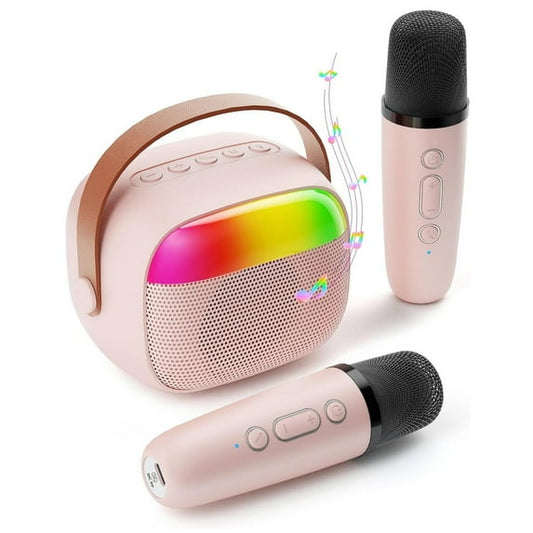 Tyethy Mini Karaoke Machine for Girls with 2 Wireless Microphone, Best Birthday Gifts for Kids 4-12, Portable Small Bluetooth Speaker, Pink