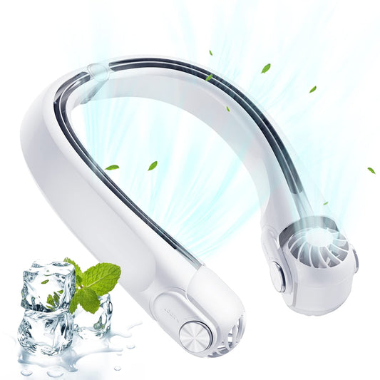 Tyethy Portable Neck Fan Rechargeable Wearable Cooling Fan, Bladeless Hands-Free Fan for Indoor/Outdoor, Gift for Women, Men - White
