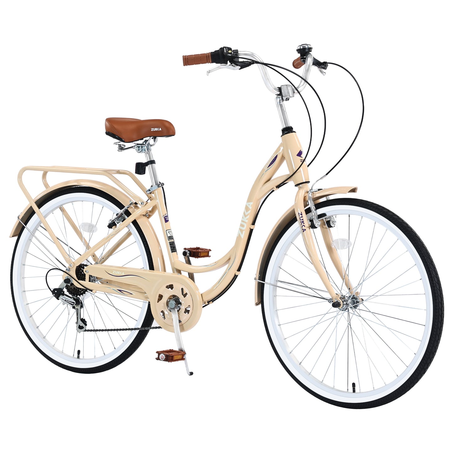 Women's Bike 24 Inch Adult Cruiser Bicycle Shimano 7 Speeds Steel Frame City Commuter Bike for Ladies, Blue Green
