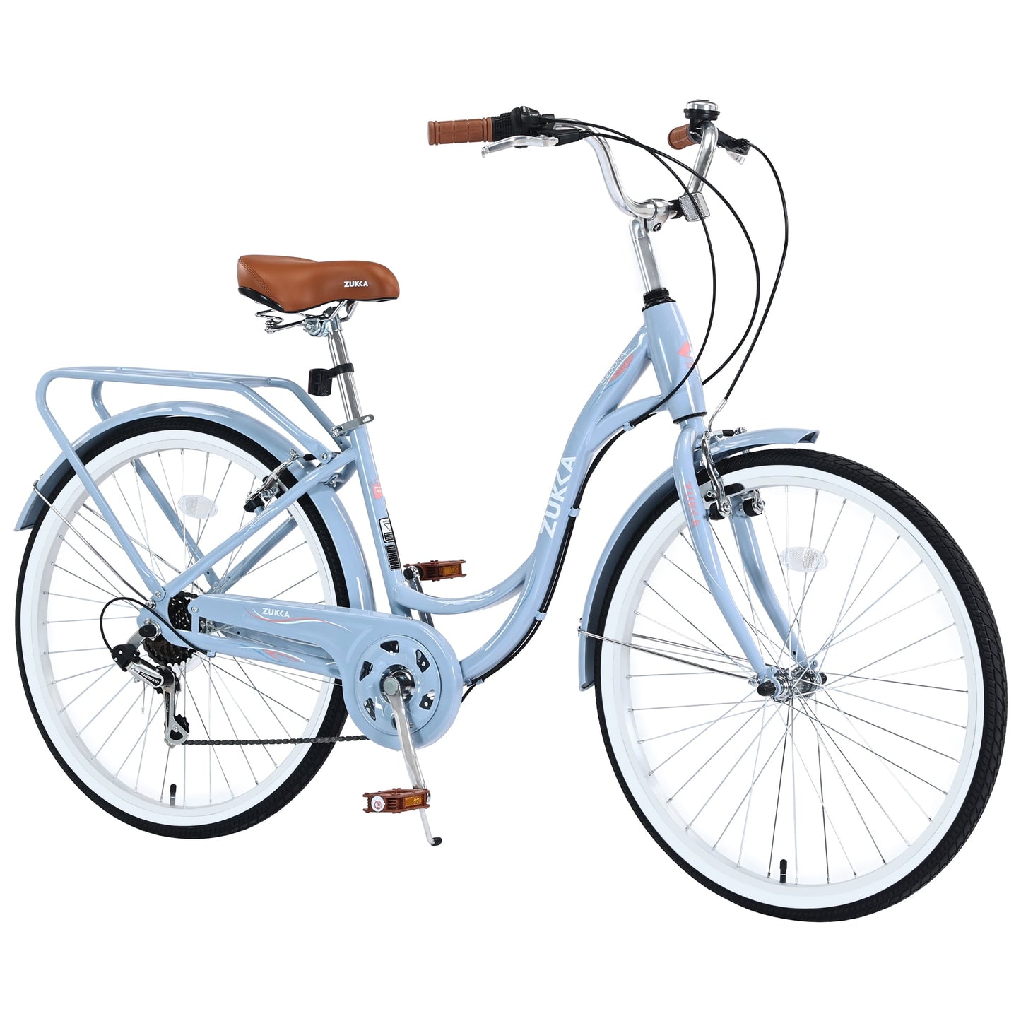 Women's Bike 24 Inch Adult Cruiser Bicycle Shimano 7 Speeds Steel Frame City Commuter Bike for Ladies, Blue Green