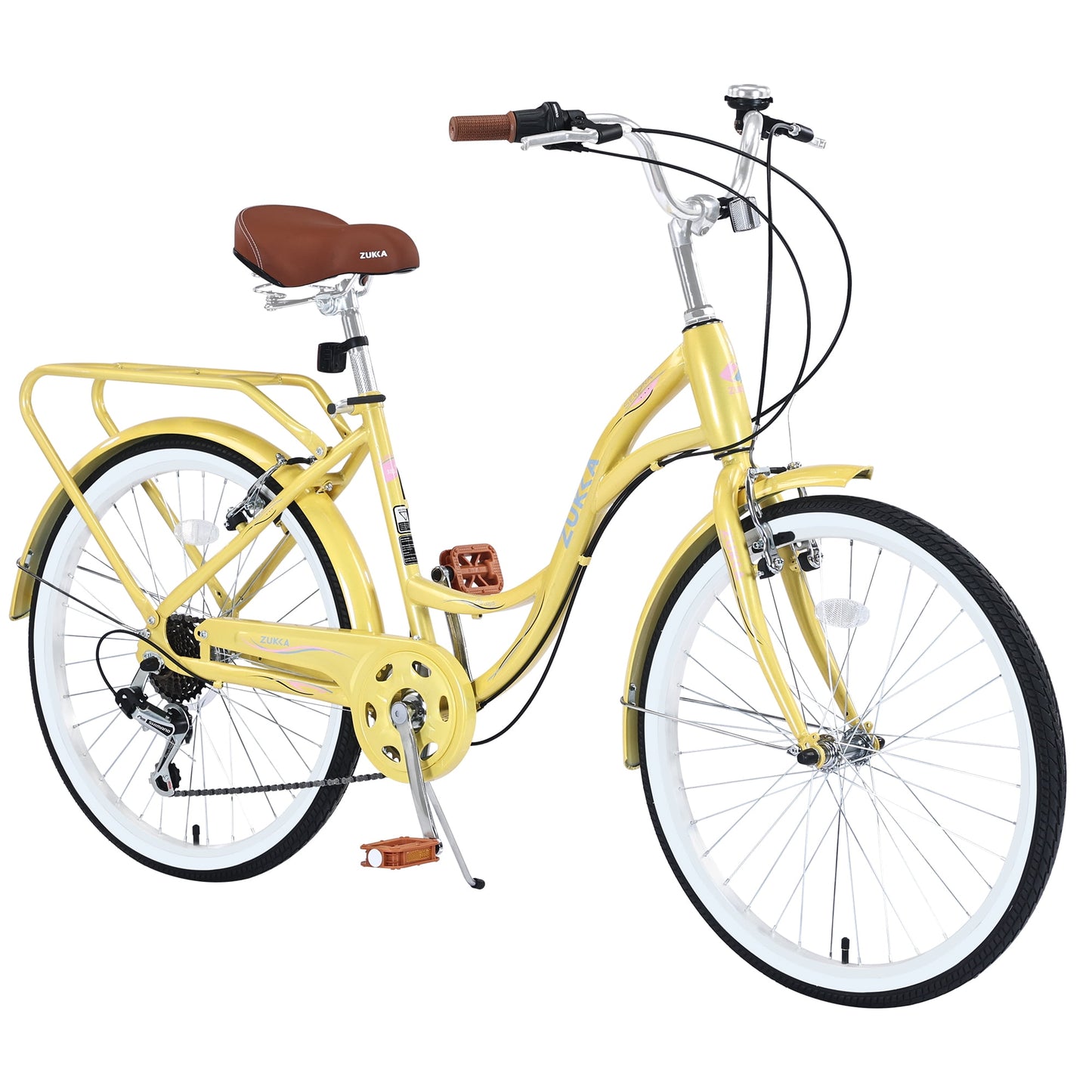 Women's Bike 24 Inch Adult Cruiser Bicycle Shimano 7 Speeds Steel Frame City Commuter Bike for Ladies, Blue Green