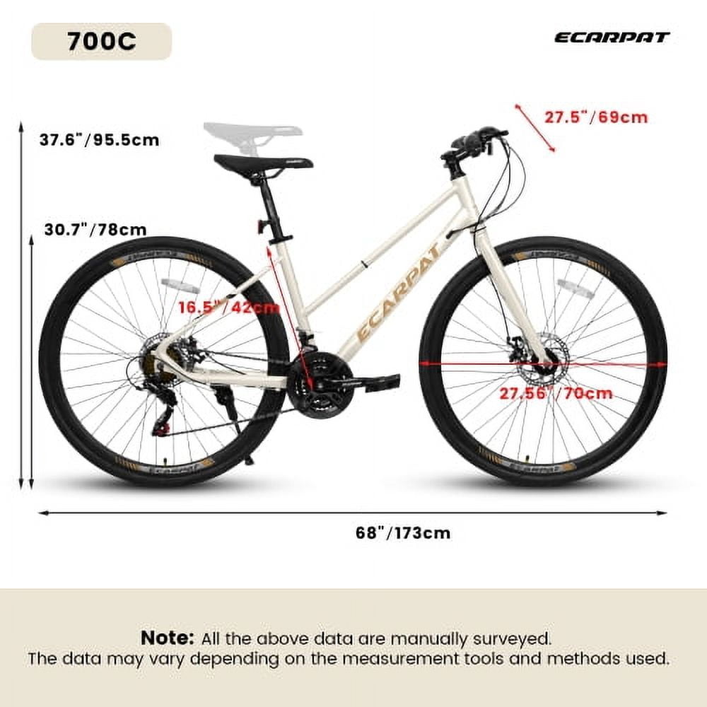 700C Road Hybrid Bike for Adult , 21-Speed Road Bike Road Bicycle Carbon Steel Frame, Dual-Disc Brakes, White