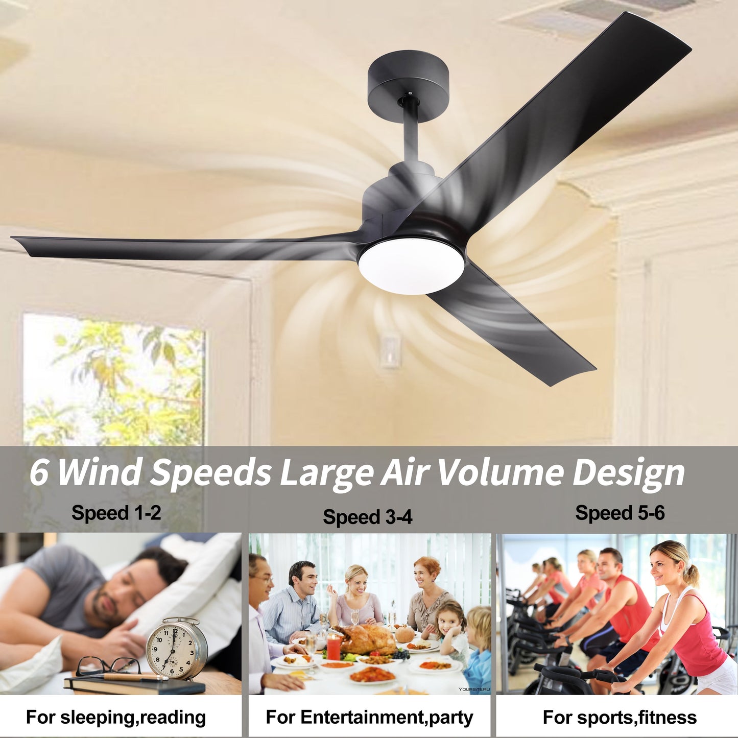 Ceiling Fans with Lights and Remote, 52" Outdoor Modern Black Ceiling Fan for Patio Farmhouse Bedroom