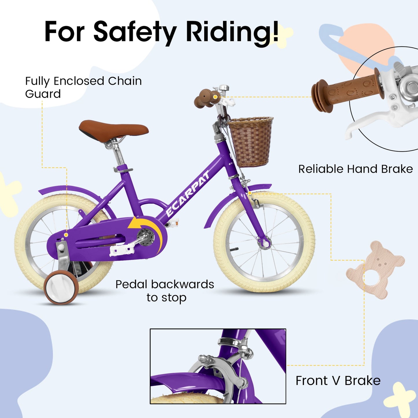 Kids Bike for Ages 4-8 Years, 16" Retro Girls Bike 1-Speed Bicycle with Training Wheel and Basket , Purple