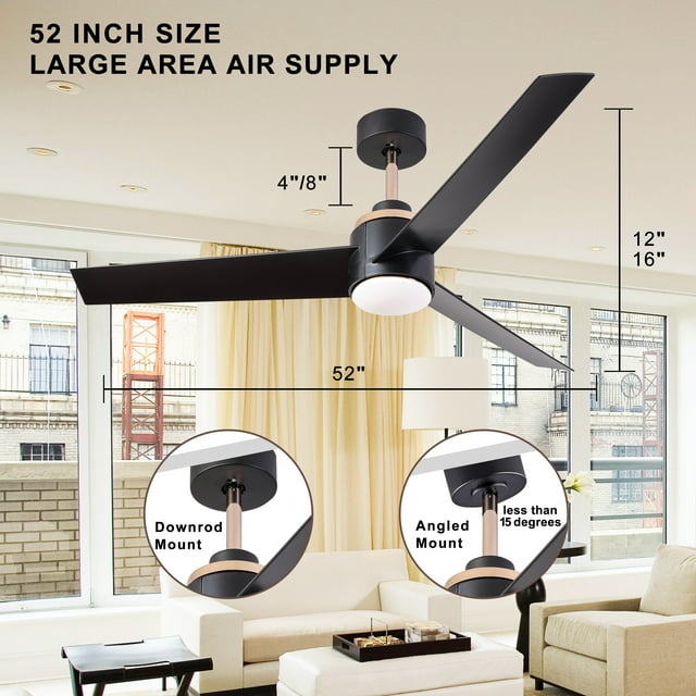 Ceiling Fans with Lights Remote Control, 52" Modern Ceiling Fan with 3 Blades for Indoor Outdoor Patio Farmhouse Bedroom, Black