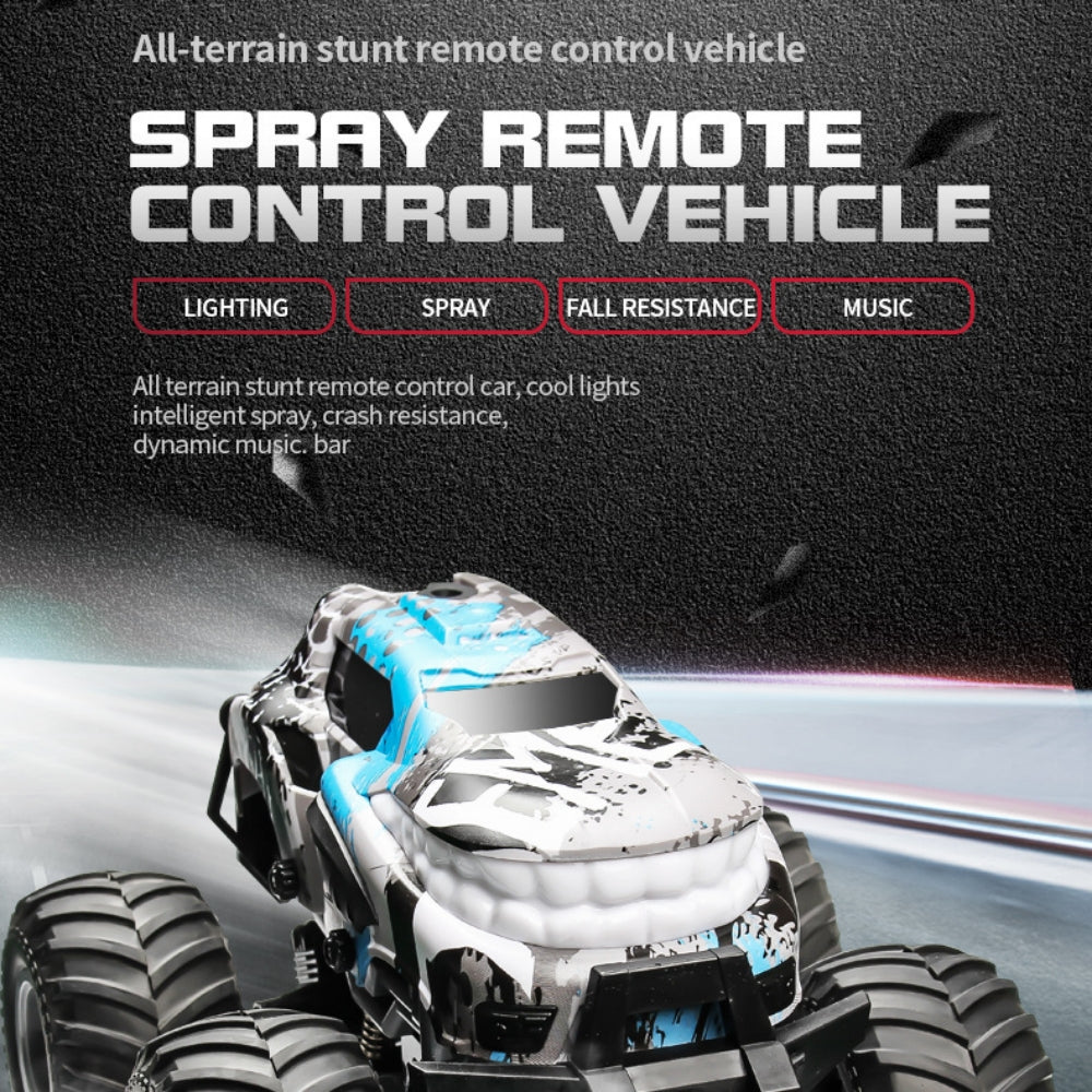Remote Control Car 4WD Off Road Truck Car , RC Stunt Car, 360° Flips Rotating Car Toys with Spray Function, LED Lights, Ideal Birthday for 4+ Year Old Kids