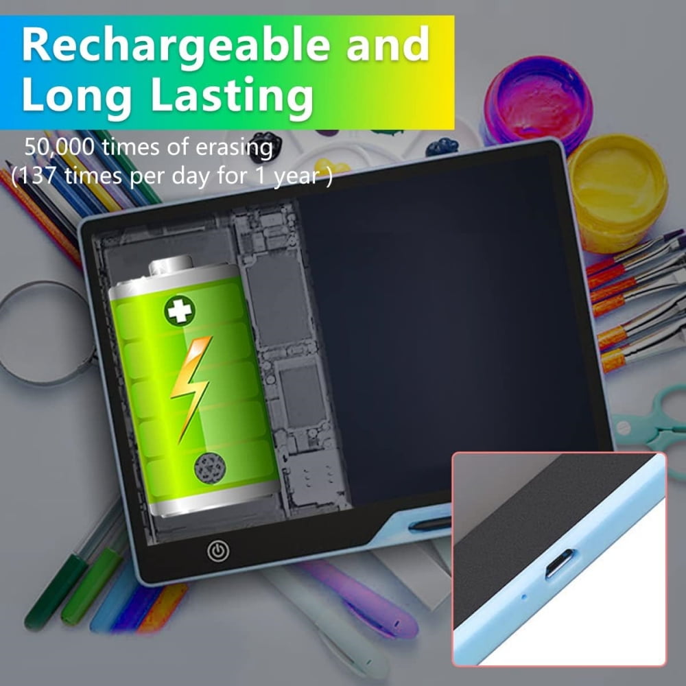 16 inch LCD Writing Tablet for Kids, USB Rechargeable, Reusable Doodle Board Writing Pad, Electronic Drawing Pads Educational Learning Toys for Boys Girls, Blue