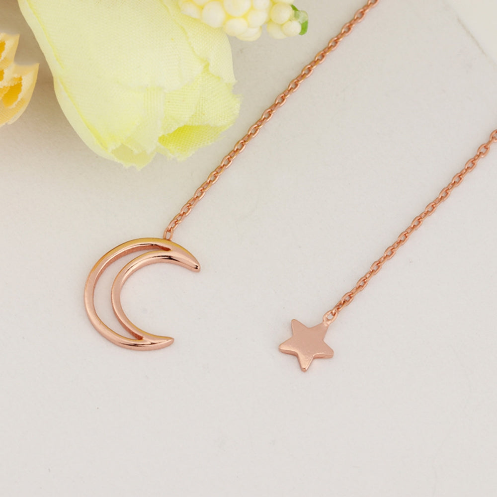 Dainty Moon Star Pendant Necklace for Women, Rose Gold Half Moon Tiny Star Charm Necklace Minimalist Jewelry