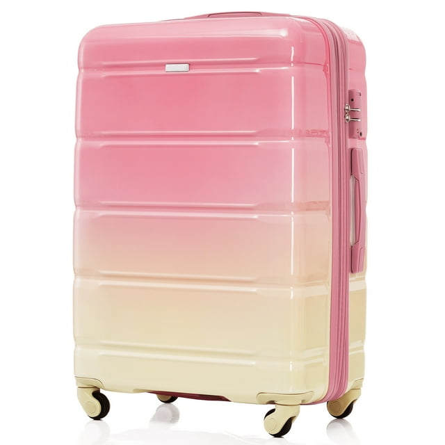 New Luggage Set with Cup Holder and USB Port, 3 Piece Set Hardshell Expandable Luggage Suitcase Sets with TAS Lock Spinner Wheels, Gradient Pink