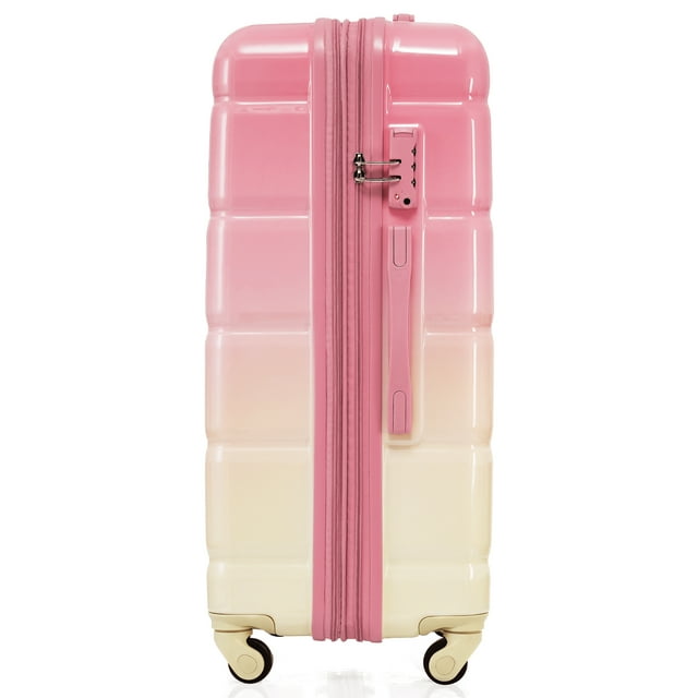 New Luggage Set with Cup Holder and USB Port, 3 Piece Set Hardshell Expandable Luggage Suitcase Sets with TAS Lock Spinner Wheels, Gradient Pink