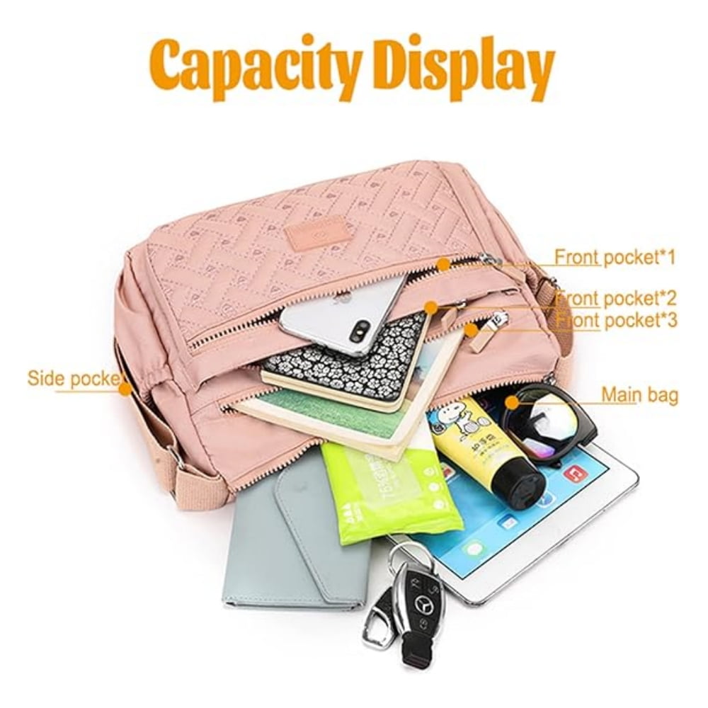 Raistyw Women's Nylon Shoulder Bag, Multiple Pockets Crossbody Purse Lightweight Handbags for Travel, Office, Pink