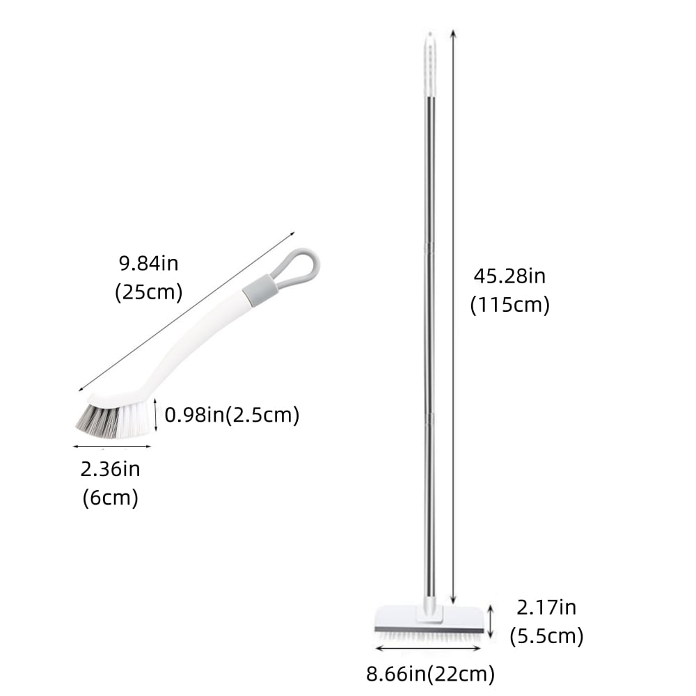 Baprem Floor Scrub Brush 2 in 1 Scrape Brush with Long Handle and Small Cleaning Brush for Bathroom Patio Garage Kitchen
